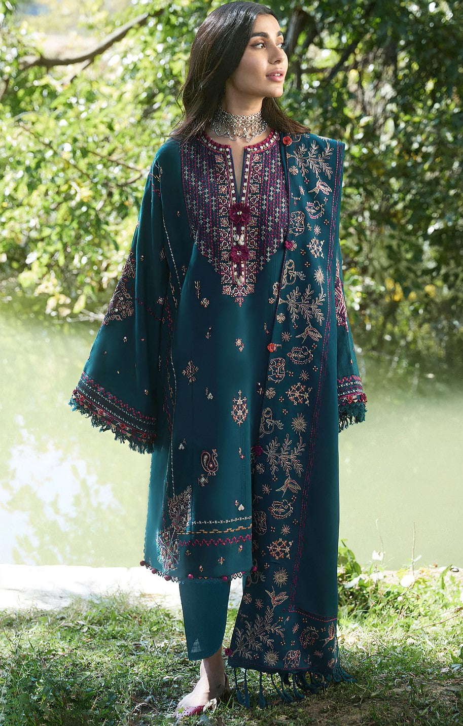 ZAHA / LAWN 3 PC FULL HEAVY EMB SUIT FOR SUMMER 2026 AND EID 2K26